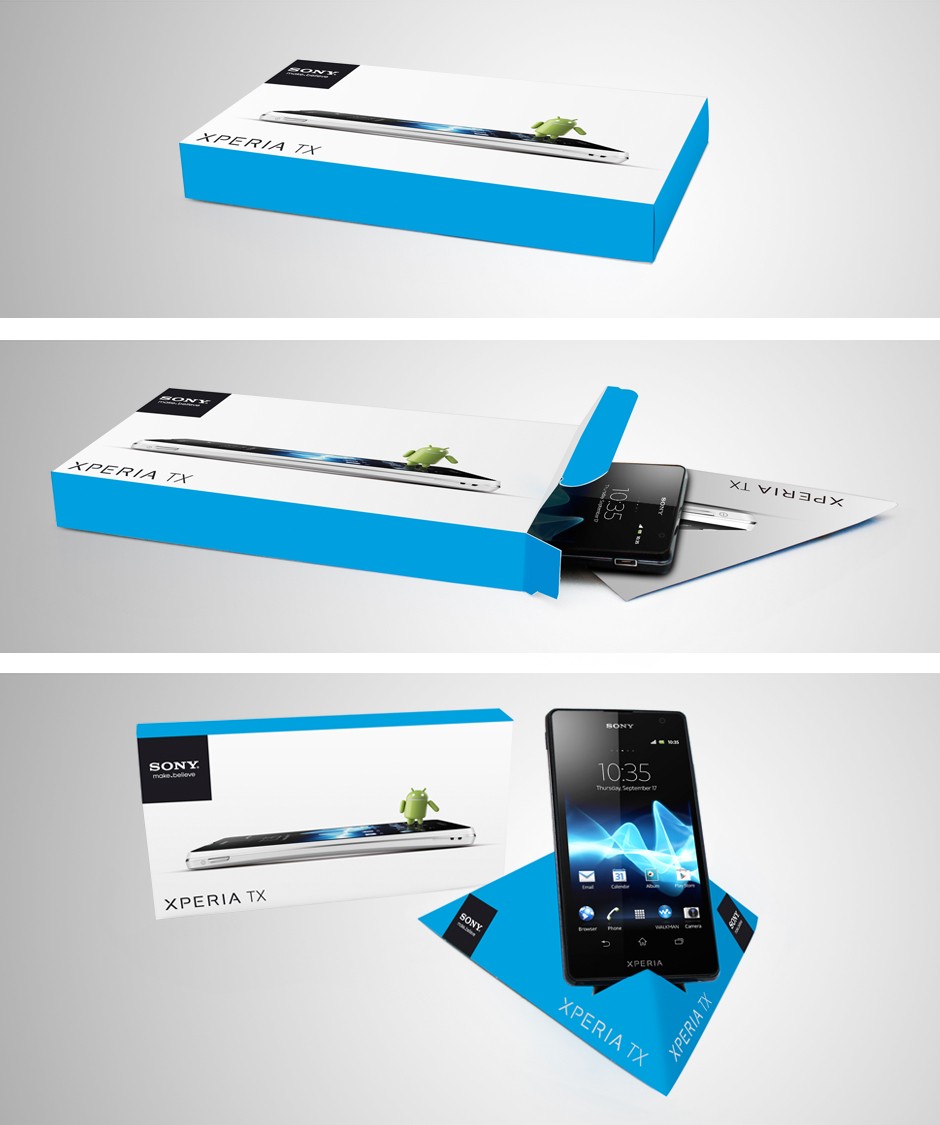 Sony Xperia mobile packaging design by Adentity packaging turning into a stand