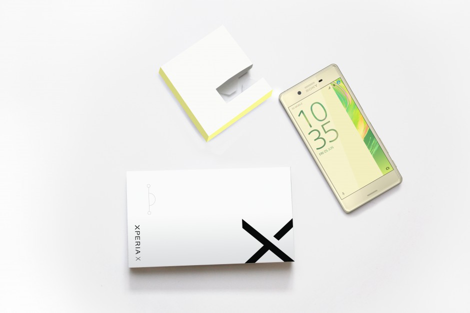 Sony Xperia X phone with box and stand