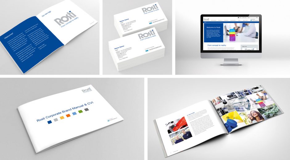 Rosti mockups, brand manual, business cards and mockup in website