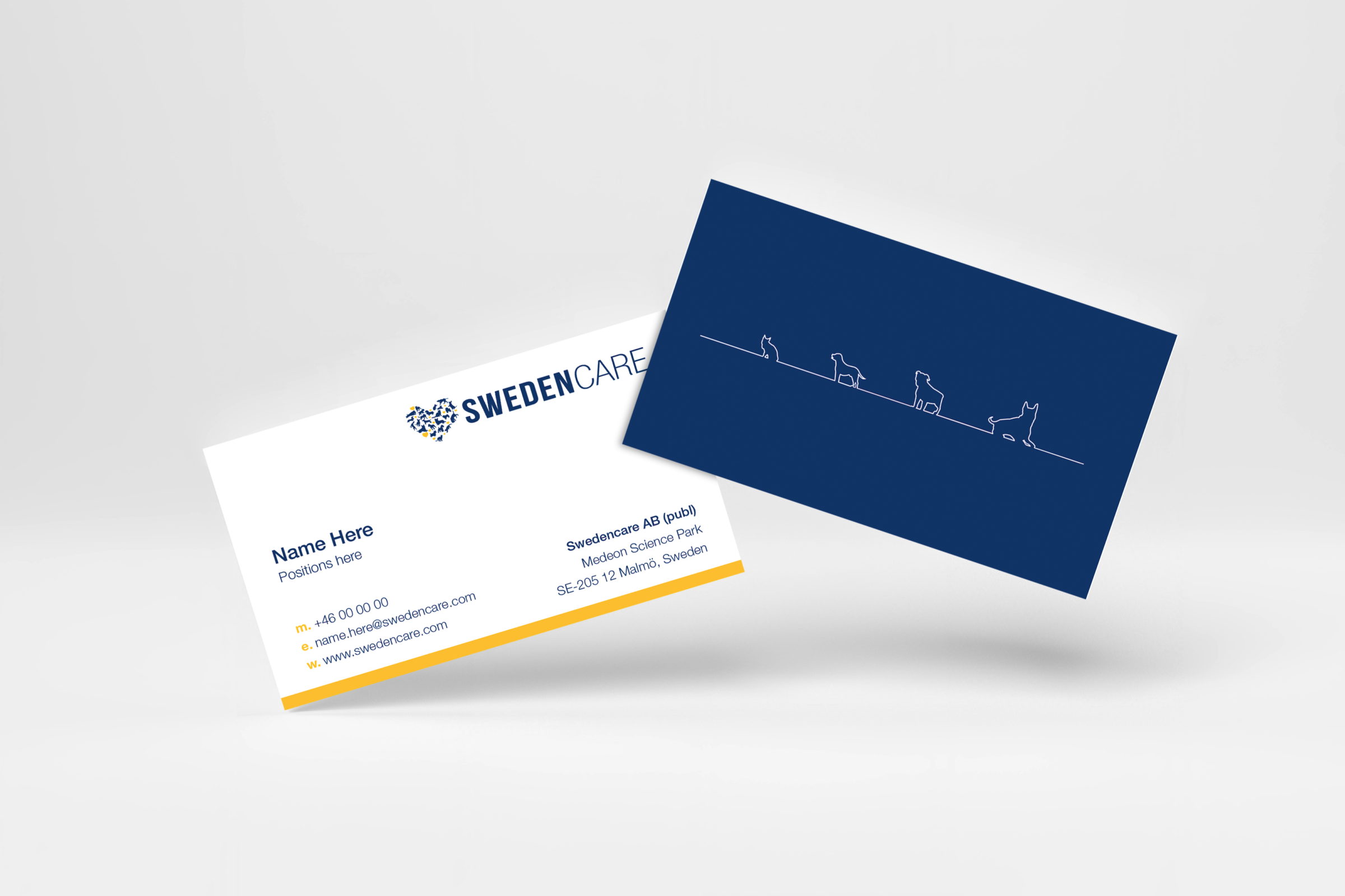 Swedencare visual identity business card made by Adentity